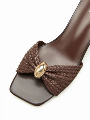 WOVEN BOWKNOT CHUNKY HEELED SANDALS