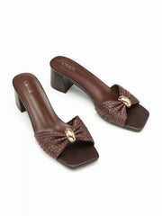 WOVEN BOWKNOT CHUNKY HEELED SANDALS