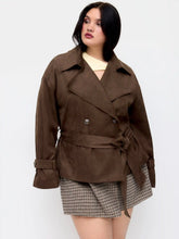 Suede Double Breasted Trench Coat With Belt Curve & Plus