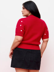 Knit Heart Pattern High Neck Top Curve & Plus