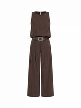 Striped Sleeveless Top & Mid Rise Straight Leg Belted Trousers Set