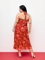 Chiffon Sweetheart Floral Tie Back Mermaid Maxi Dress Curve & Plus