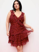 Cherry Ruched Ruffle Hem Tiered Mini Dress Curve & Plus