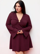 V-neck Bell Sleeve Metal Detail Mini Dress Curve & Plus