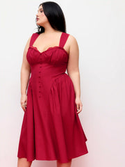 Cotton-blend U-neckline Ruffled Lace Up Flared Maxi Dress Curve & Plus