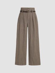 Belted High Rise Houndstooth Trouser