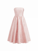 Jacquard Sculptural Floral Bandeau Lace Up Ruffle Midi Dress