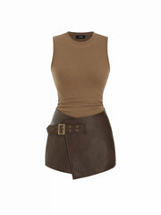 Cotton-blend Ruched Bodysuit & Belted Asymmetrical Skirt Set