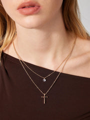 RHINESTONE & CROSS LAYERED NECKLACE