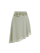 Chiffon Low Rise Floral Embroidery Asymmetrical Midi Skirt