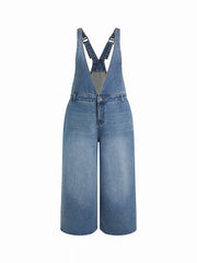 Denim Deep V-neck Buckle Wide Leg Overalls Curve & Plus