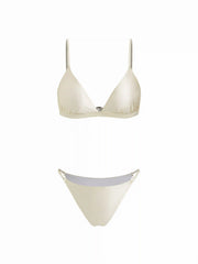 V-neck Solid Triangle Bikini Set With Sarong