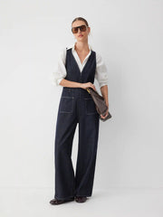 Denim V-Neck Wide Leg Jumpsuit