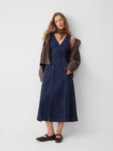 Stretch Denim V-Neck Flared Maxi Dress
