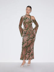 Floral High Rise Ruched Mermaid Maxi Skirt