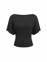 Boat Neck Polka Dot Batwing Sleeve Oversized Tee