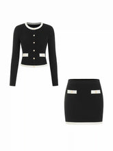 Knit Contrasting Trim Button Front Cardigan & Low Rise Bodycon Skirt Set