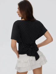 Boat Neck Polka Dot Batwing Sleeve Oversized Tee