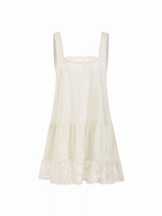 Oversized Square Neckline Lace Trim Mini Nightdress