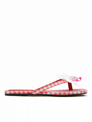 FLOWER & GINGHAM SQUARE TOE FLIP-FLOP SLIPPERS
