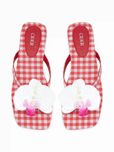 FLOWER & GINGHAM SQUARE TOE FLIP-FLOP SLIPPERS