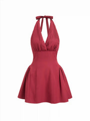 Halter Neck Pleated A-line Mini Dress