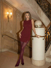 Knit Round Neckline Solid Split Mini Dress
