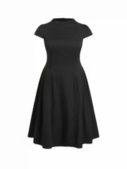 Stretchy Stand Collar Ruffle Midi Dress Curve & Plus