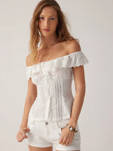 Cotton-blend Square Neck See-Through Broderie Anglaise Button Blouse