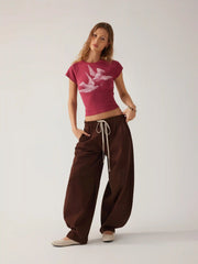 Bird Graphic Cotton Raglan Sleeve Crop Tee