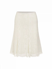 Cotton-blend A Line Mid Rise Lace Flower Midi Skirt