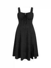 Square Neck Bowknot Corset Ruffle Split Cami Maxi Dress Curve & Plus