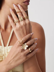8 PCS SHELL & STARFISH & FLORAL RING SET