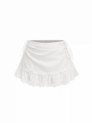 Textured Floral Embroidery Ruched Low Rise A-line Mini Skirt