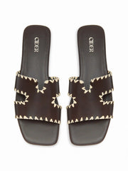 FAUX LEATHER TWO-TONE SLIPPERS