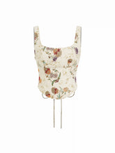Scoop Neckline Floral Lace Up Crop Tank Top