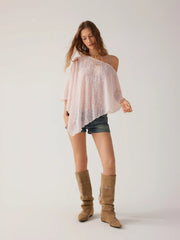 Chiffon Asymmetrical Hem Poncho Top