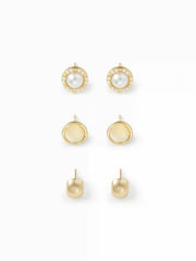 3 PAIRS FAUX PEARL STUD EARRINGS SET