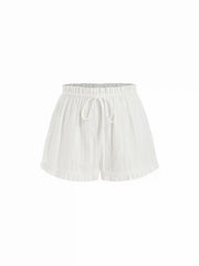 Cotton-blend Stripe Tie Front Oversized Top & High Rise Lettuce Trim Shorts Set