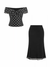 Mesh Polka Dot Off-shoulder Ruffled Top & Mid Rise Mermaid Maxi Skirt Set Curve & Plus