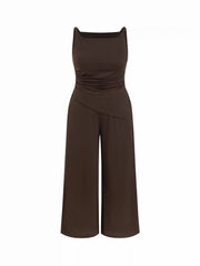 Boat Neck Ruched Asymmetrical Wide Leg Jumpsuit Curve & Plus
