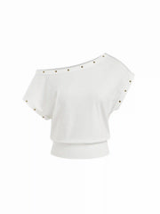 Cotton-blend Asymmetrical Neck Oversize Crop Tee