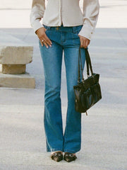 Denim Low Rise Pocket Flared Jeans