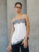 Two Tone Square Neck Lace Panel Asymmetrical Cami Top