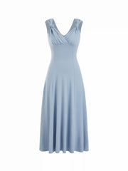 High Stretch V-neck Knotted Flared Maxi Dress