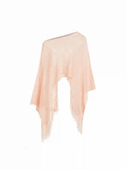 Knit Boat Neck Fringe Poncho Top