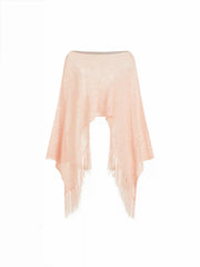 Knit Boat Neck Fringe Poncho Top