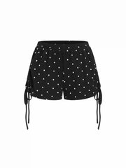 Polka Dot Drawstring Crop Cami Top & Low Rise Drawstring Micro Shorts Set