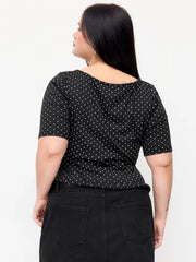 Polka Dot Boat Neck Ruched Top Curve & Plus