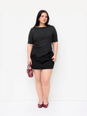Polka Dot Boat Neck Ruched Top Curve & Plus